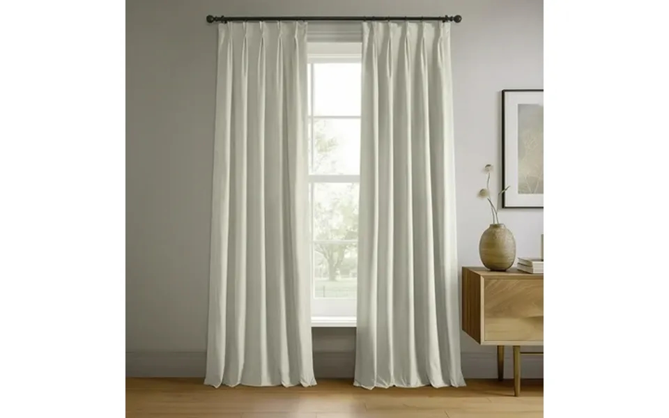 Half Price Drapes Porcelain White French Pleat Signature Velvet Blackout Curtains 1 Panel 50wx 108l