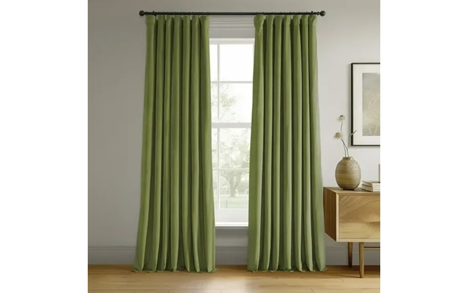 Half Price Drapes Signature Basque Green Velvet Blackout Curtains For Bedroom 1 Panel 50wx 120l