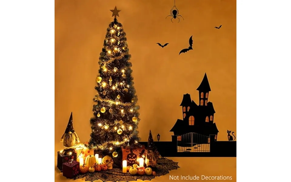 Halloween Christmas Tree 7.5 Feet Black Christmas Tree With 1000 Tips Collapsible Pencil Christmas Tree With Metal Stand