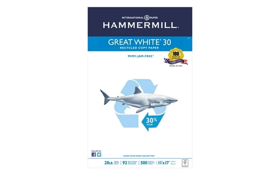 Hammermill Great White Recycled Copy Paper 92 Brightness 20lb 11 X 17 500 Sheets Ream 86750