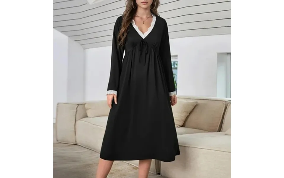 Haoxianjian Pajamas For Women Long Sleeve Nightgown Pajama Floral Lace Trim Dress Sleep Night Gown V Neck Nightdress