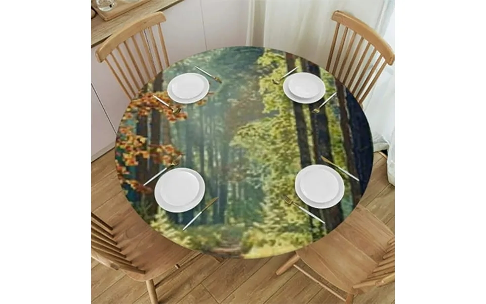 Haoxit Fitted Round Tablecloth Autumn Nature Colorful Trees Fall Scenery Red Gold Leaves Table Cover Elastic Edged Table