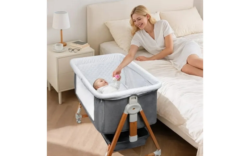 Haoyunduo Baby Bassinet Foldable Baby Crib With 6 Adjustable Heights And Storage Basket For Infant Newborn Child Gray