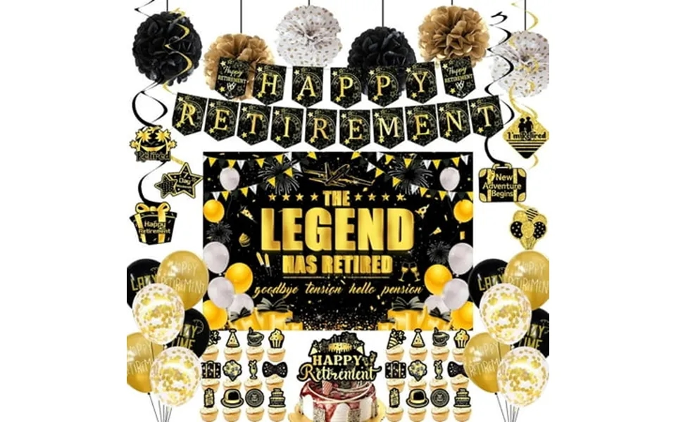 Happy Retirement Balloon Party Decorations - 65 Pcs The Legend Has Retired Backdrop Swirl Retire Cake Topper Latex Ballo