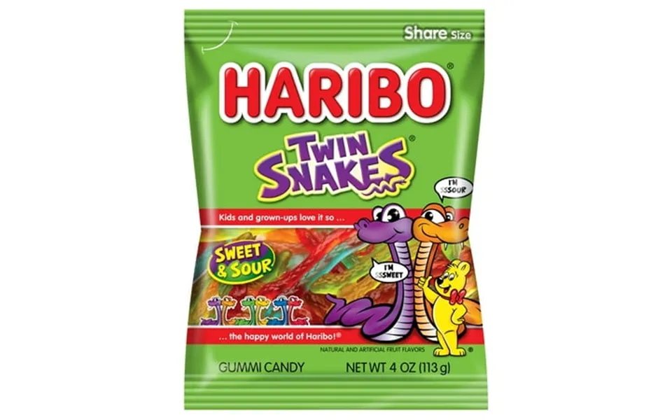 Haribo Twin Snakes Sweet And Sour Gummy Candy Thin 4 Oz-pack Of 4