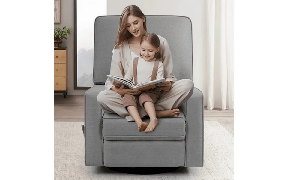 Harkawon Swivel Recliner Linen Solid Nursery Glider Rocking Chair With Adjustable Armrests And Swivel Glider Rocker Gray
