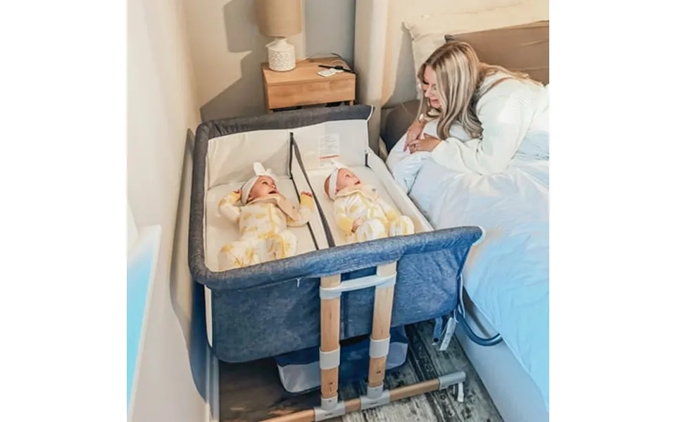 Harppa Twin Bassinet Fot Infant Bedside Crib For 2 Babies Height Adjustable Unisex Gray