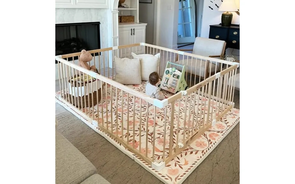 Harppa Wooden Baby Gate Playpen Large Play Yard Fence For Toddlers Adjustable Shape 60 X 71