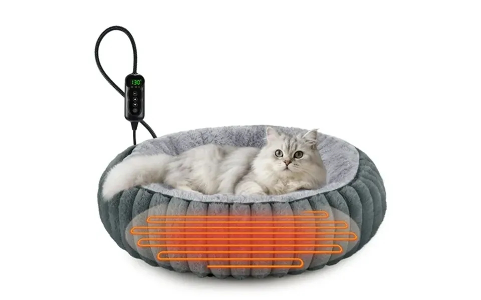 Heated Cat Bed For Indoor Cats And Small Dogs 20in Donut Electric Warming Bed With Timer And Temperature Adjustable Cont