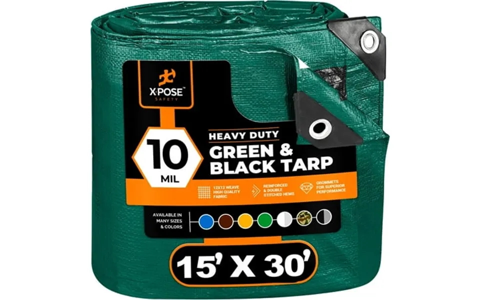 Heavy Duty Poly Tarp 15 Feet X 30 Feet 10 Mil Thick Waterproof Uv Blocking Protective Cover - Reversible Green And Black