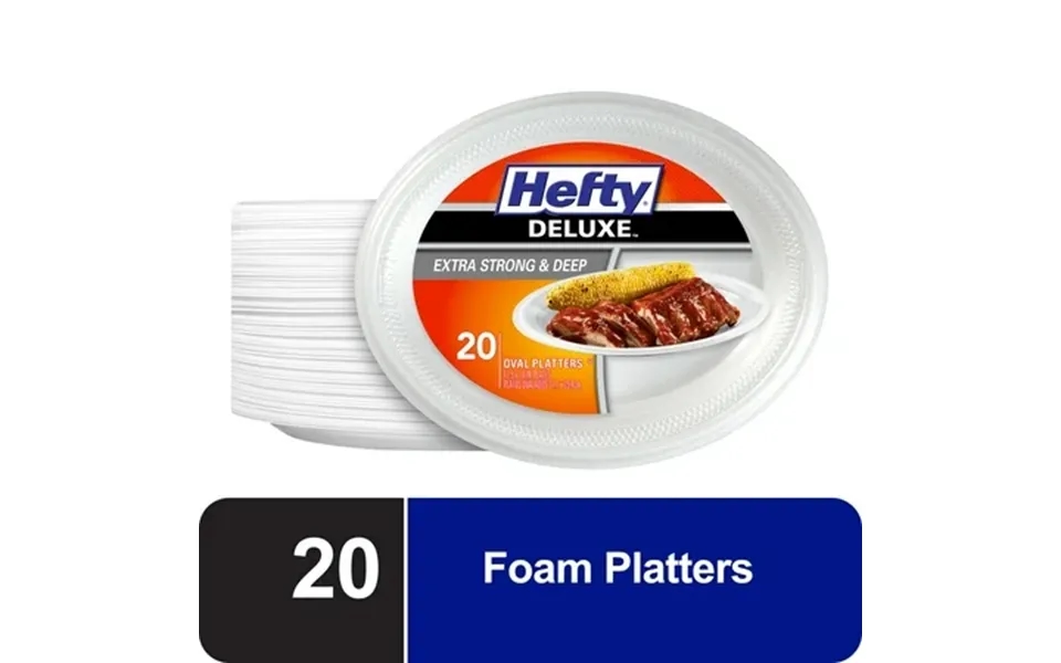 Hefty Deluxe Extra Strong & Deep Foam Platters Oval White 10x12 Inch 20 Count
