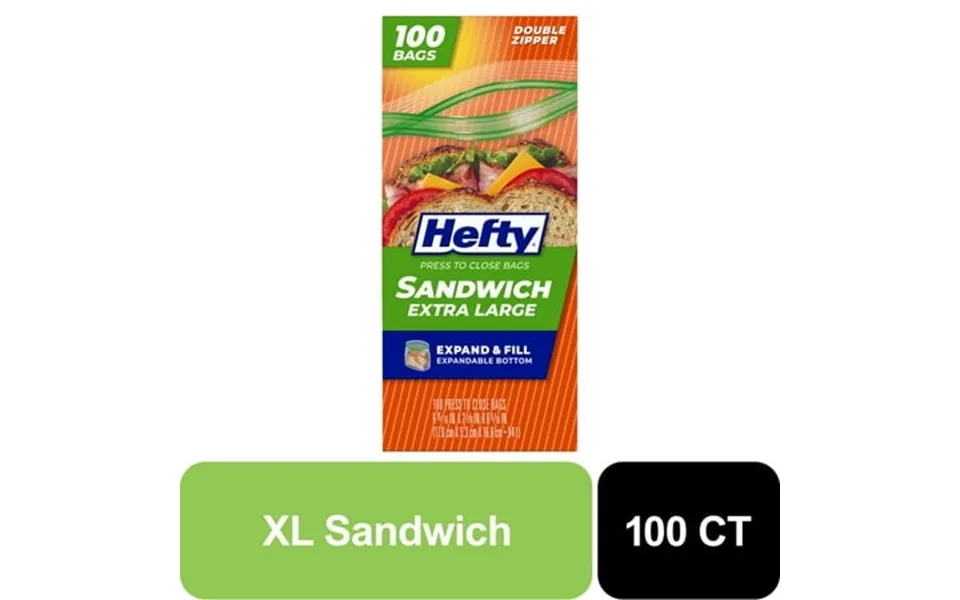Hefty Press To Close Extra Large Sandwich Food Storage Bags 100 Count