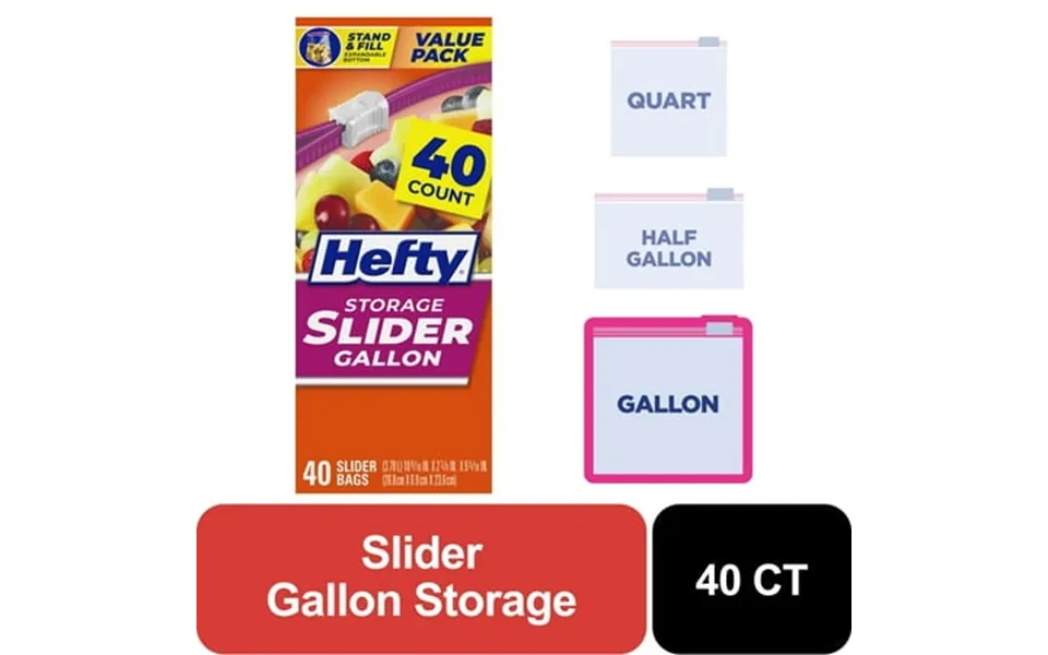 Hefty Slider Kitchen Storage Bags Gallon Size 40 Count