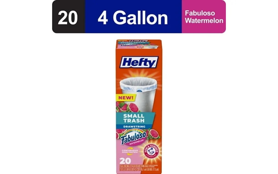 Hefty Small Trash Bags Fabuloso Watermelon Scent 4 Gallon 20 Count - Pack Of 2