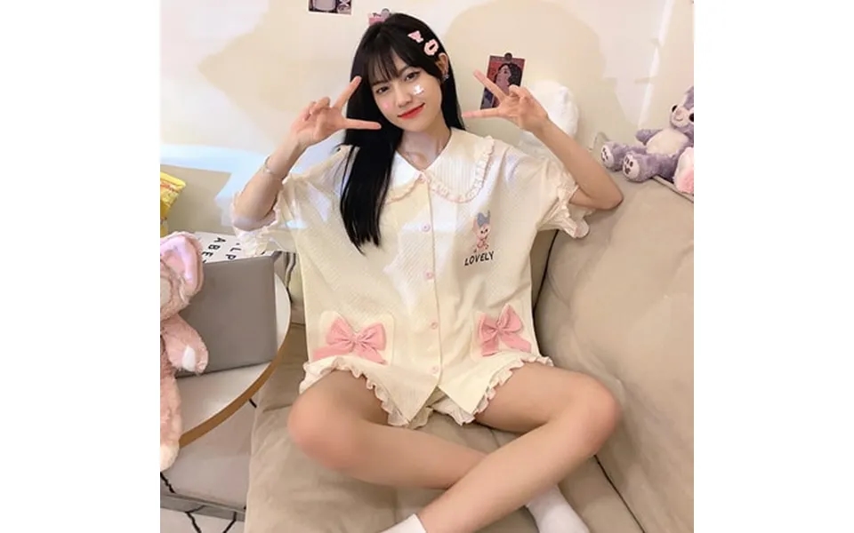 Hello Kitty Summer 2pcs Pajama Set For Women Sanrioed Anime Cinnamoroll Kawaii Autumn Short Sleeve Shorts Cotton Girl Cu
