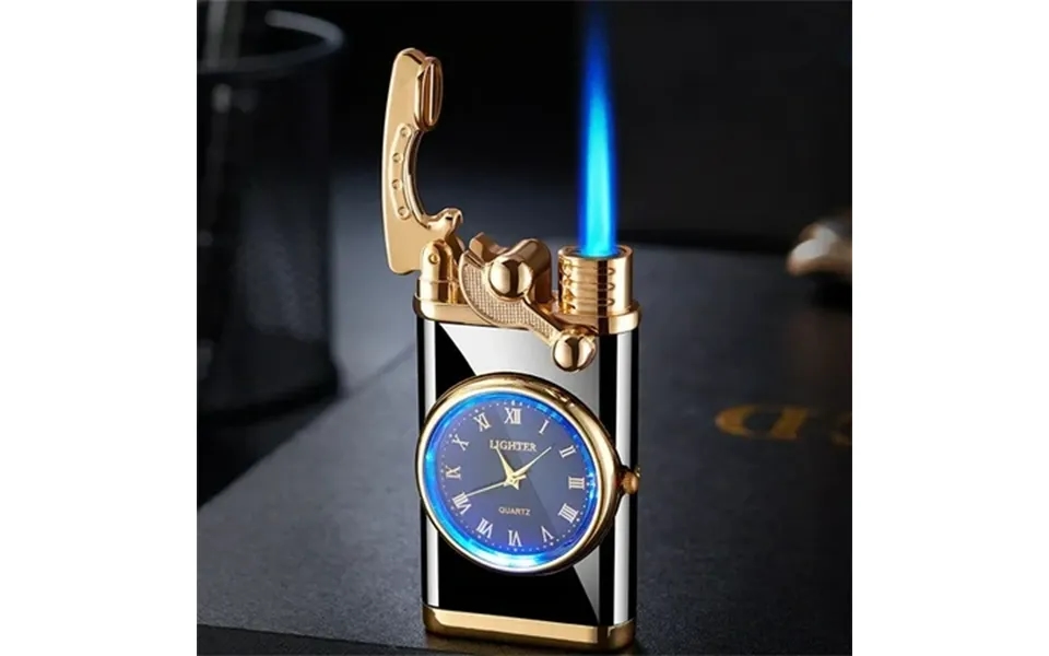 Herrnalise Torch Lighter With Electric Watch Creative Dial Rocker Arm Inflatable Lighter Windproof Portable Candle Light