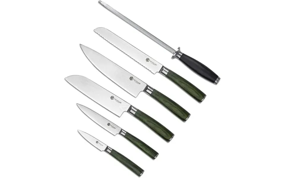 Hexclad 6 Piece Kitchen Knife Set Japanese Damascus Stainless Steel Full Tang