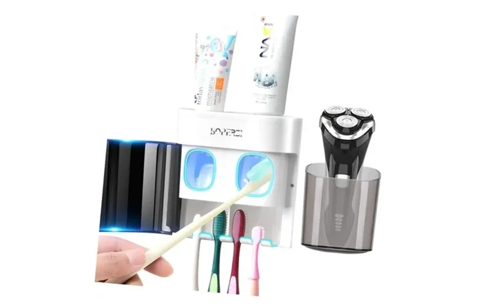 Hgudesign Wall-mounted Bathroom Organizer And Toothpaste Dispenser With Dustproof Cover Includes 2 Toothbrush Holders