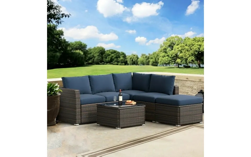 Highsound 4 Piece Patio Furniture Set Outdoor Sectional Sofa Pe Rattan Conversation Set With Table & Thickened Cushions
