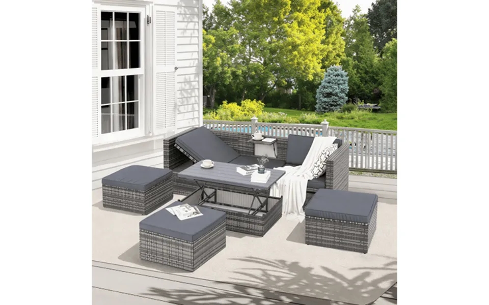 Highsound 5 Pieces Patio Furniture Set All-weather Pe Rattan Wicker Outdoor Sofa Set With Adjustable Chaise Lounge Frame