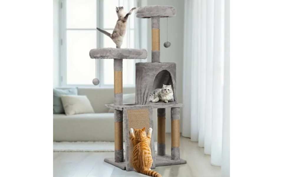 Hiikaa 45in Cat Tree For Indoor Cats Multi-level Cat Tower With Scratching Post Perch Condo Ramp For Kittens Light Gray