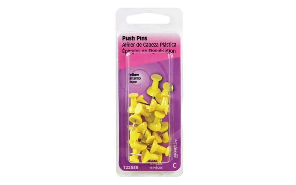 Hillman Fasteners 122639 Yellow Push Pins Pack - 16