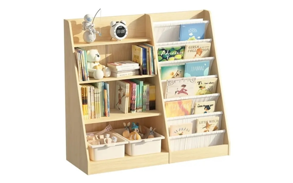 Hironpal Large 6 Layer Sling Kids Bookshelf 4 Tier Wooden Children Toy Organizer Cabinet For Playroom Nursery Classroom