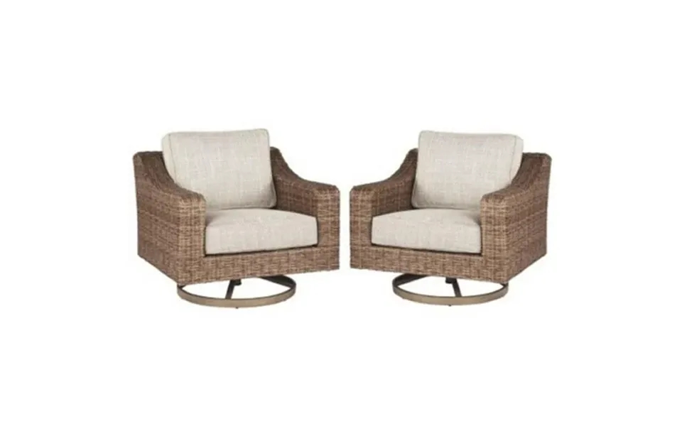 Home Square 2 Piece Beachcroft Swivel Patio Arm Chair Set In Beige