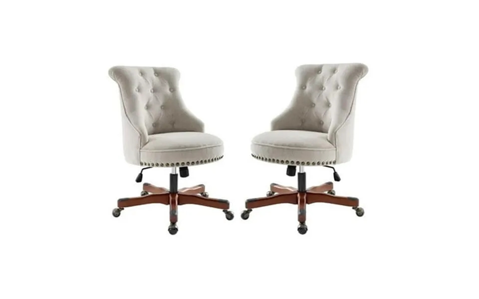 Home Square 2 Piece Upholstered Wood Office Chair Set In Natural Beige