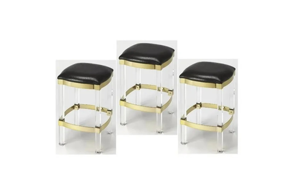 Home Square 3 Piece Acrylic Leather Counter Stool Set In Black