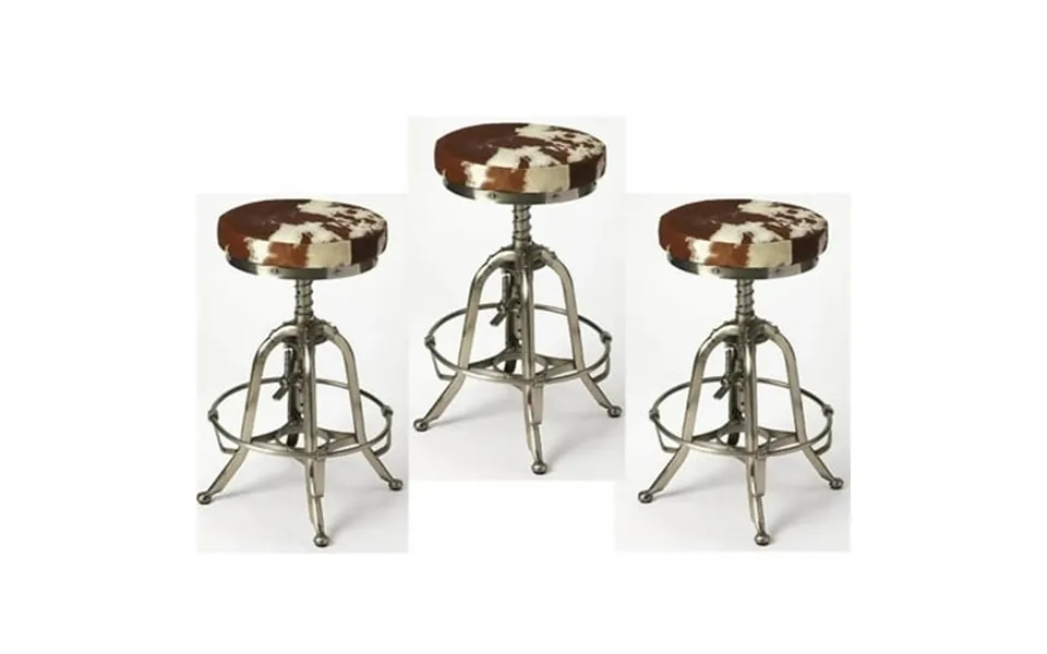 Home Square 3 Piece Adjustable Bar Stool Set In Brown And Silver