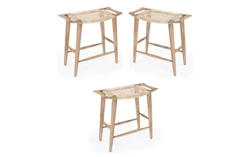 Home Square Natural Wood & Rattan Counter Stool - Set Of 3