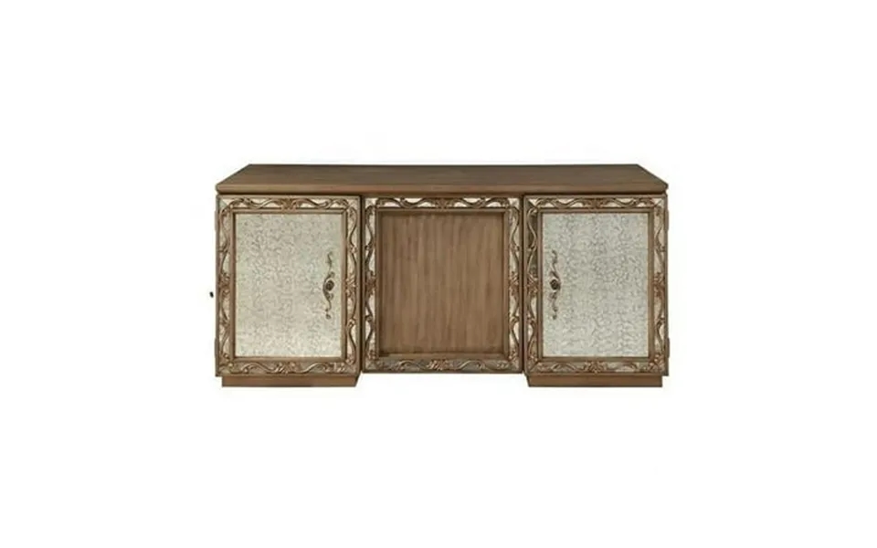 Homeroots 32 X 66 X 30 In. Antique Gold Wood Glass Mirror Executive Desk