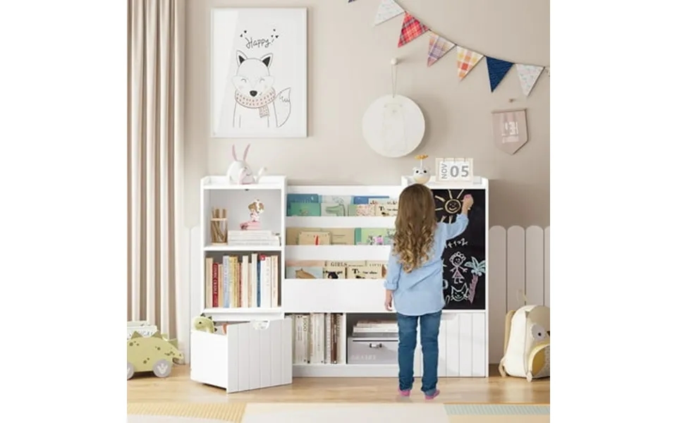 Homfa Kids Bookshelf With Blackboard Nursery Bookcase With Cubby And Toy Bin For Kids Room White