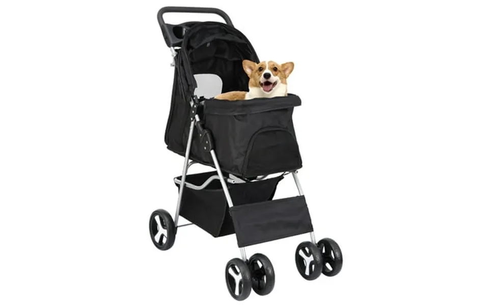 Homgarden 4 Wheel Pet Dog Stroller Foldable Carrier Strolling Cart For Small Dog Cat W Storage Basket & Cup Holder Black