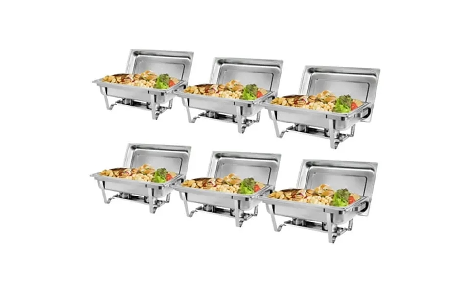 Homgarden 6 Pack 8qt Full Size Chafing Dish Stainless Steel Chafer Buffet Food Warmer Silver