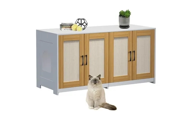 Homhougo Litter Box Enclosure For 2 Cats 47.2 Large Wood Hidden Litter Box Furniture For 2 Boxes With Sisal Doors And Sl product image