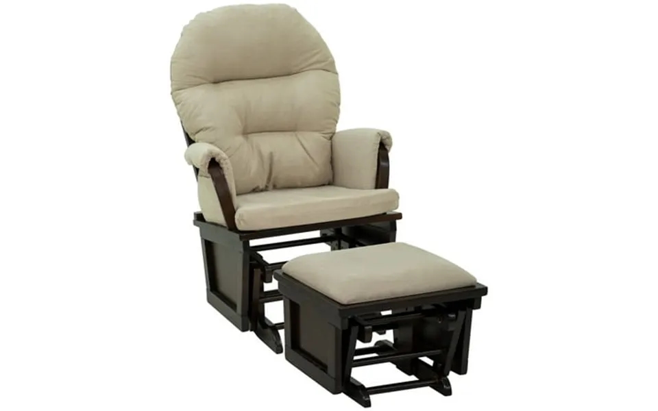 Homiyad Nursery Glider Rocking Chair With Ottoman Thick Padded Cushion Seating And Wood Base Cream White