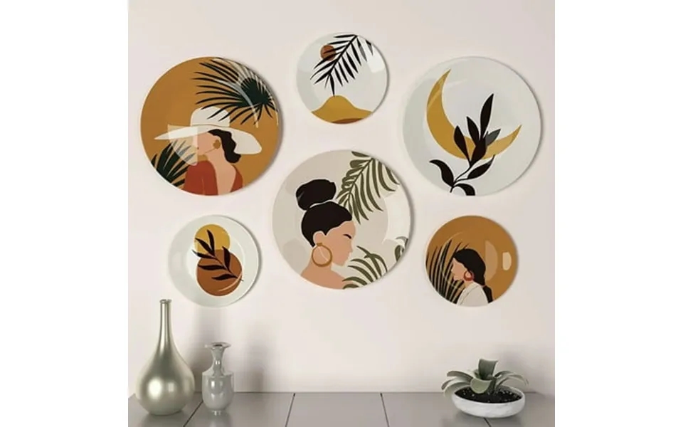 Homscape Decorative Wall Plates In Boho Chic Ladies Design Set Of 6