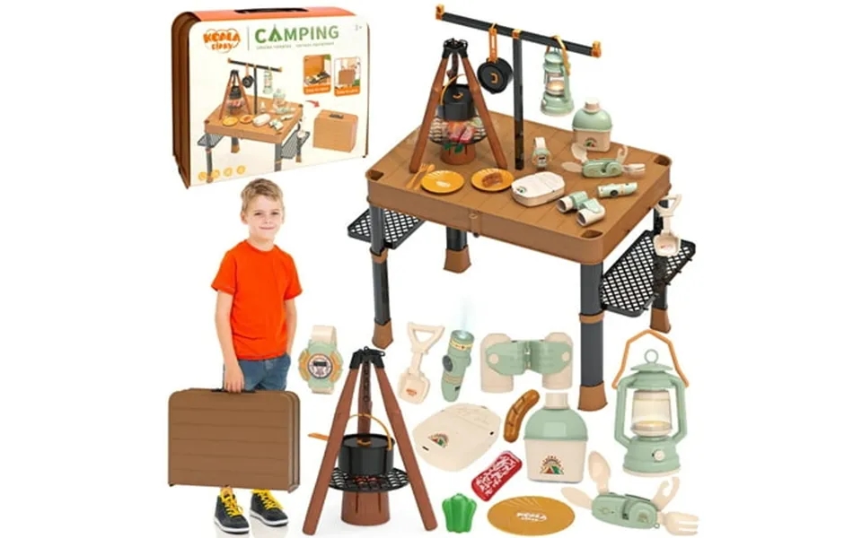 Hoperock Kids Camping Set Pretend Play Camping Foldable Table Set For Toddlers Kids Birthday Christmas Gift For Boys & G