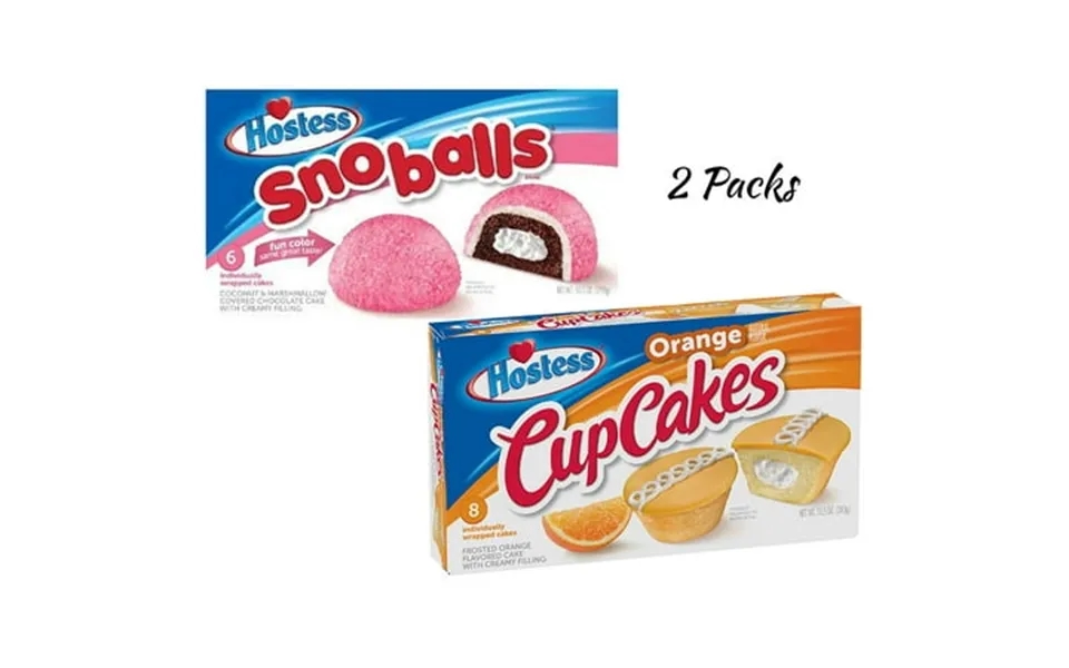Hostess Orange Flavored Cupcakes - 13.5 Oz 8 Count And Hostess Snoballs Coconut-covered Chocolate Cake Creamy Filling 6
