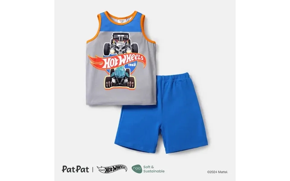 Hot Wheels Kid Boys Graphic Sleeveless Tee With Blue Sports Shorts 2 Pieces Outfit Set Sizes 2-6