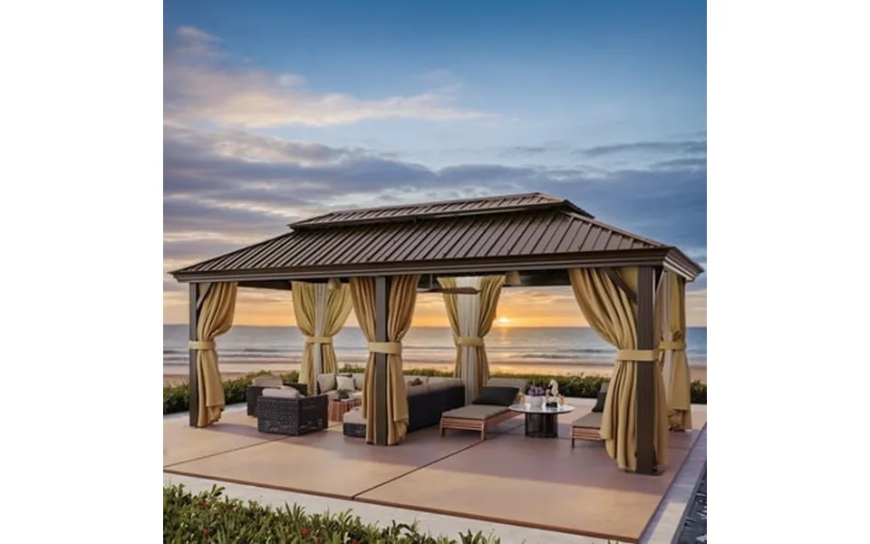 Hoteel 12x20ft Heavy Duty Hardtop Gazebo Galvanized Steel Double-layer Roof Permanent Design With Net And Curtain Alumin