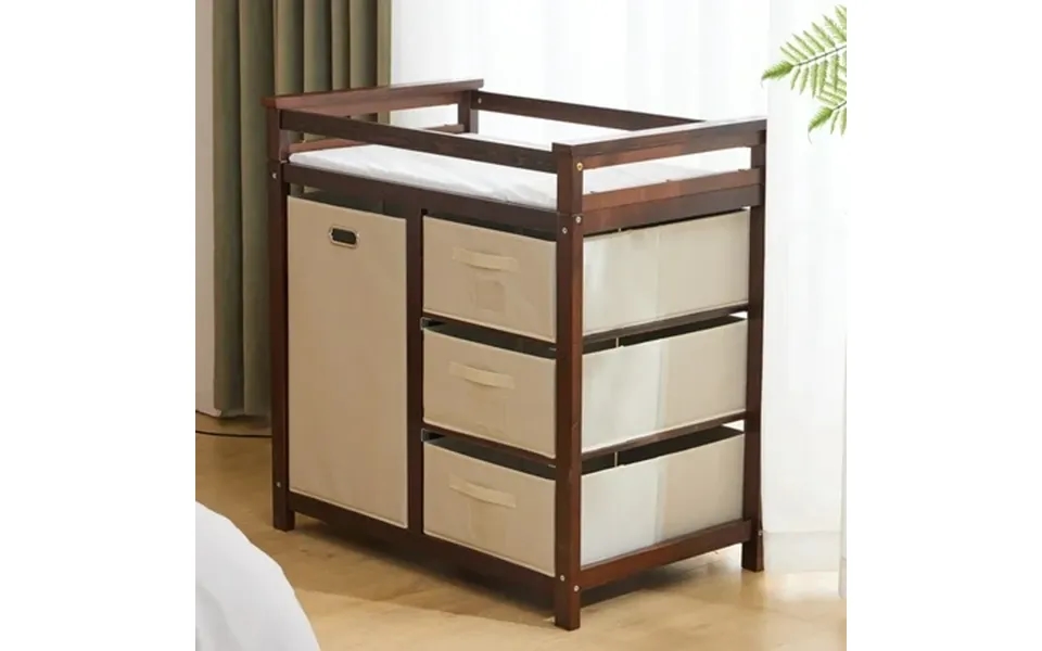 Hsunns Diaper Changing Table Wooden Infant Changing Table Dresser With Removable Top 3 Fabric Drawers And Fabric Bag Bab