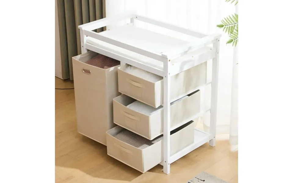 Hsunns Diaper Changing Table Wooden Infant Changing Table Dresser With Removable Top 3 Fabric Drawers And Fabric Bag Bab