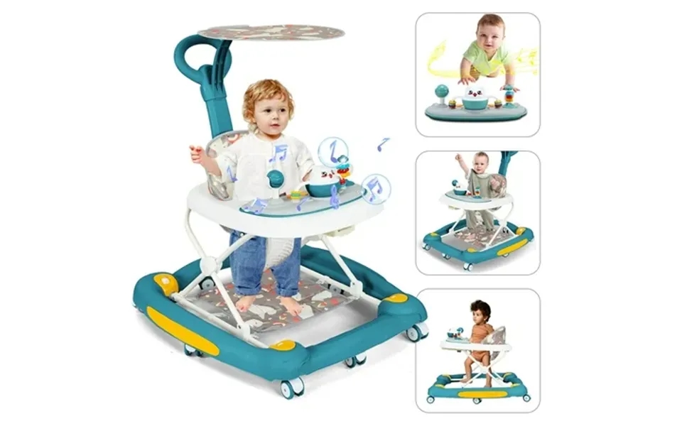 Huber 6-in-1 Baby Walker Musical Activity Push Walker With Detachable Awning Footrest Green