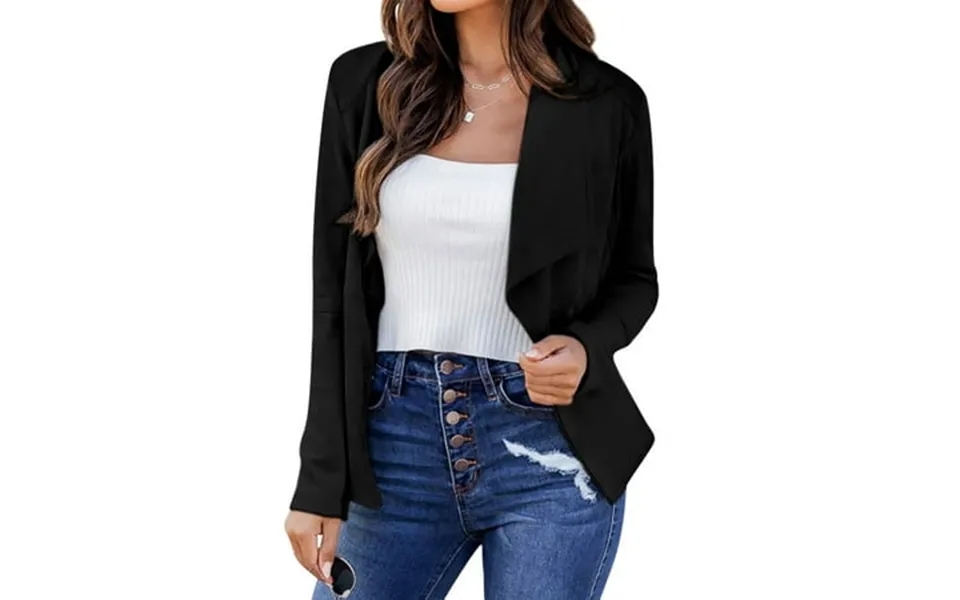 Hubery Women Open Front Spliced Lapel Collar Long Sleeve Blazer Jacket