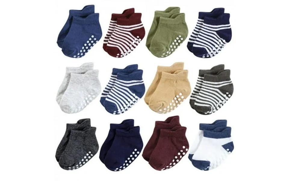 Hudson Baby Infant Boy Non-skid No-show Socks Blue Burgundy 12-24 Months