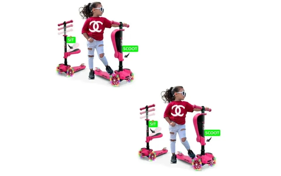 Hurtle Scootkid 3 Wheel Toddler Child Ride On Led Wheel Scooter Pink 2 Pack