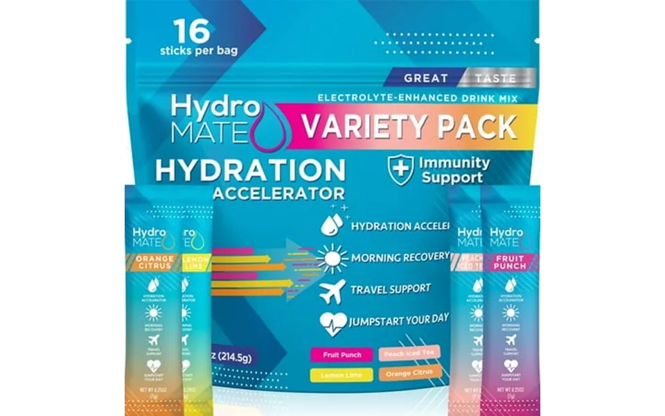 Hydromate Electrolytes Powder Packets Low Carb Hydration Accelerator Drink Mix Party Relief Plus Vitamin C Variety Pack